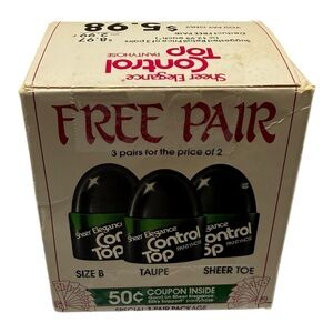 3pr L'eggs Sheer Elegance Control Top Pantyhose Size B Taupe Sheer Toe